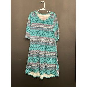 Faded Glory Boho Teal Floral Dress Girls 10/12 Cotton Blend